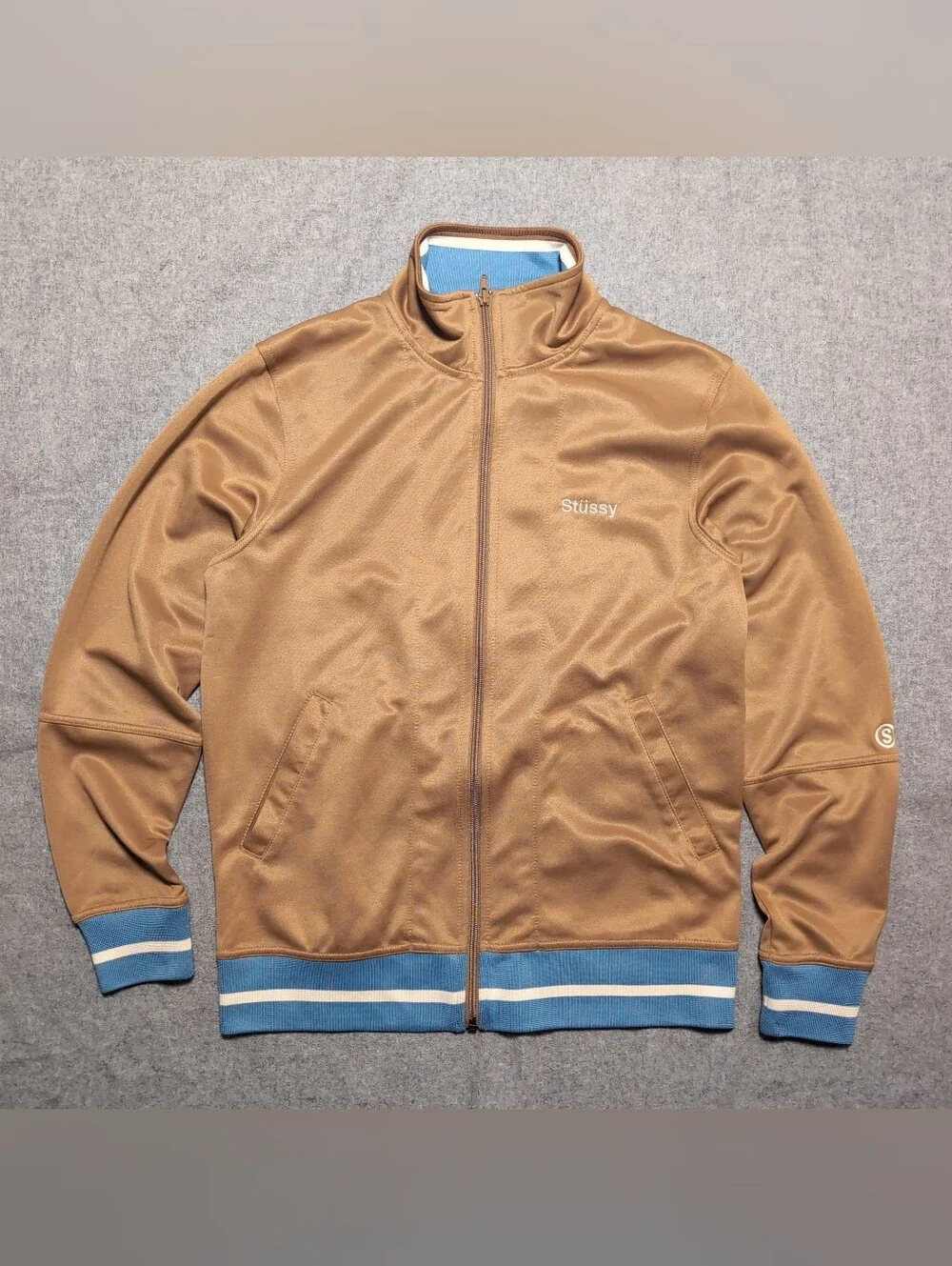 Y2K Stussy Tape Zipper Track Polo Jacket Size Small Sports Embroidered